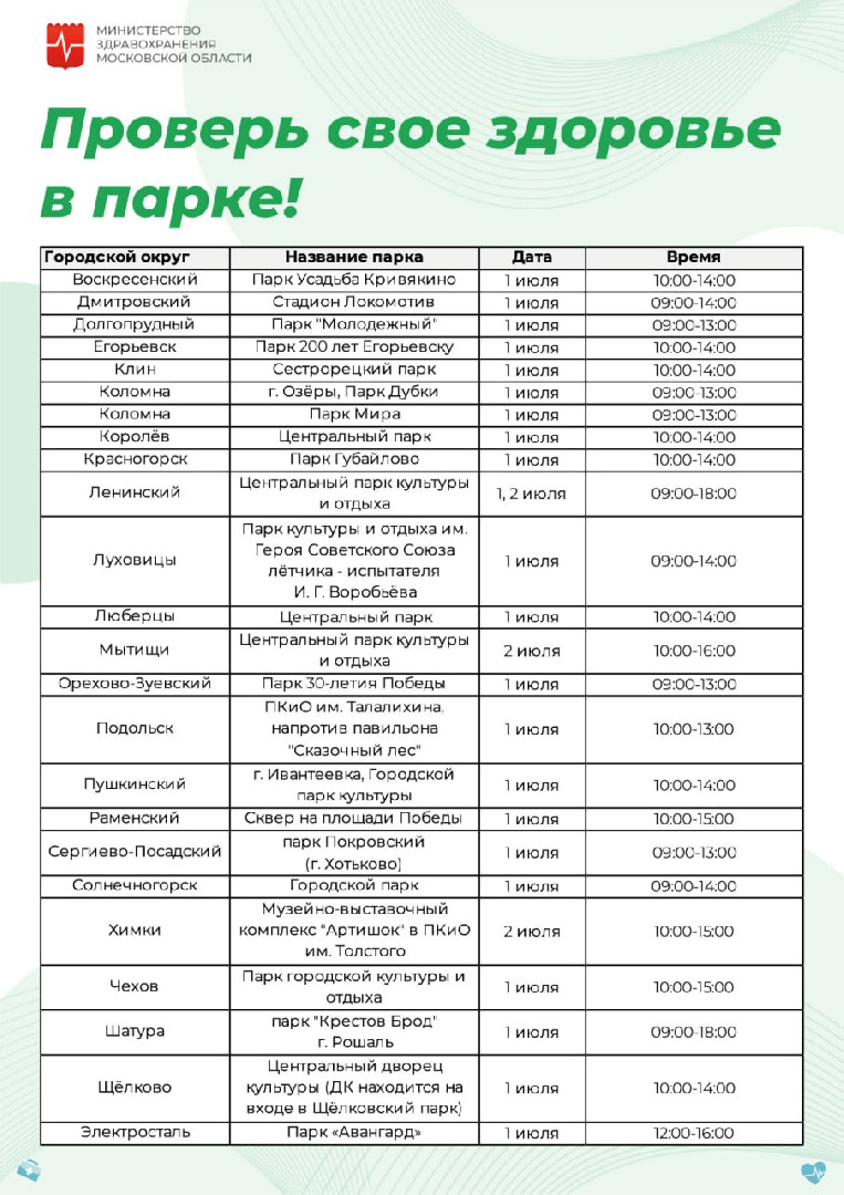 Жители Подмосковья могут проверить свое здоровье в парках | 30.06.2023 |  Подмосковье - БезФормата