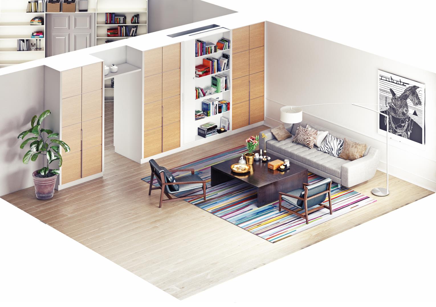 Room section. Комната isometric render Shutterstock.